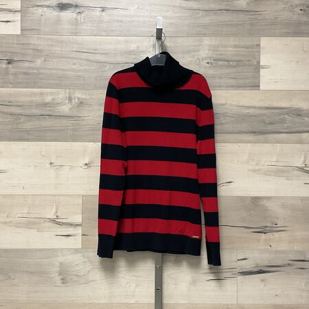 Navy and Red Striped Turtleneck Sweater - Size M
