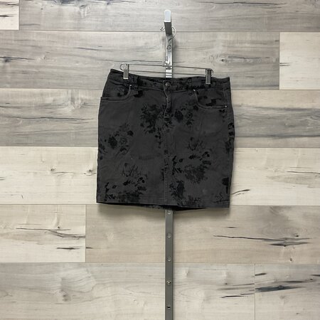 Grey Floral Print Jean Skirt - Size 6