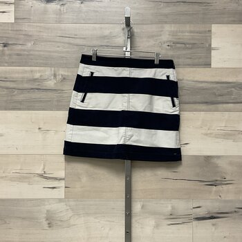 Navy and White Striped Twill Skirt - Size 6