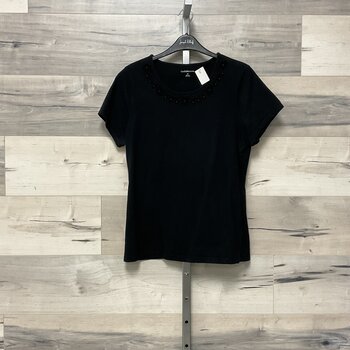 Black T Shirt with Pearled Neckline - Size M