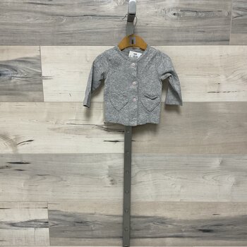 Grey Jersey Button Down with Heart Shaped Pockets - Size 3M