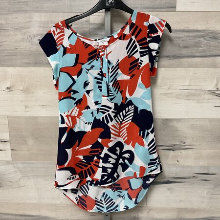 Red and Navy Print Tee - Size XXS