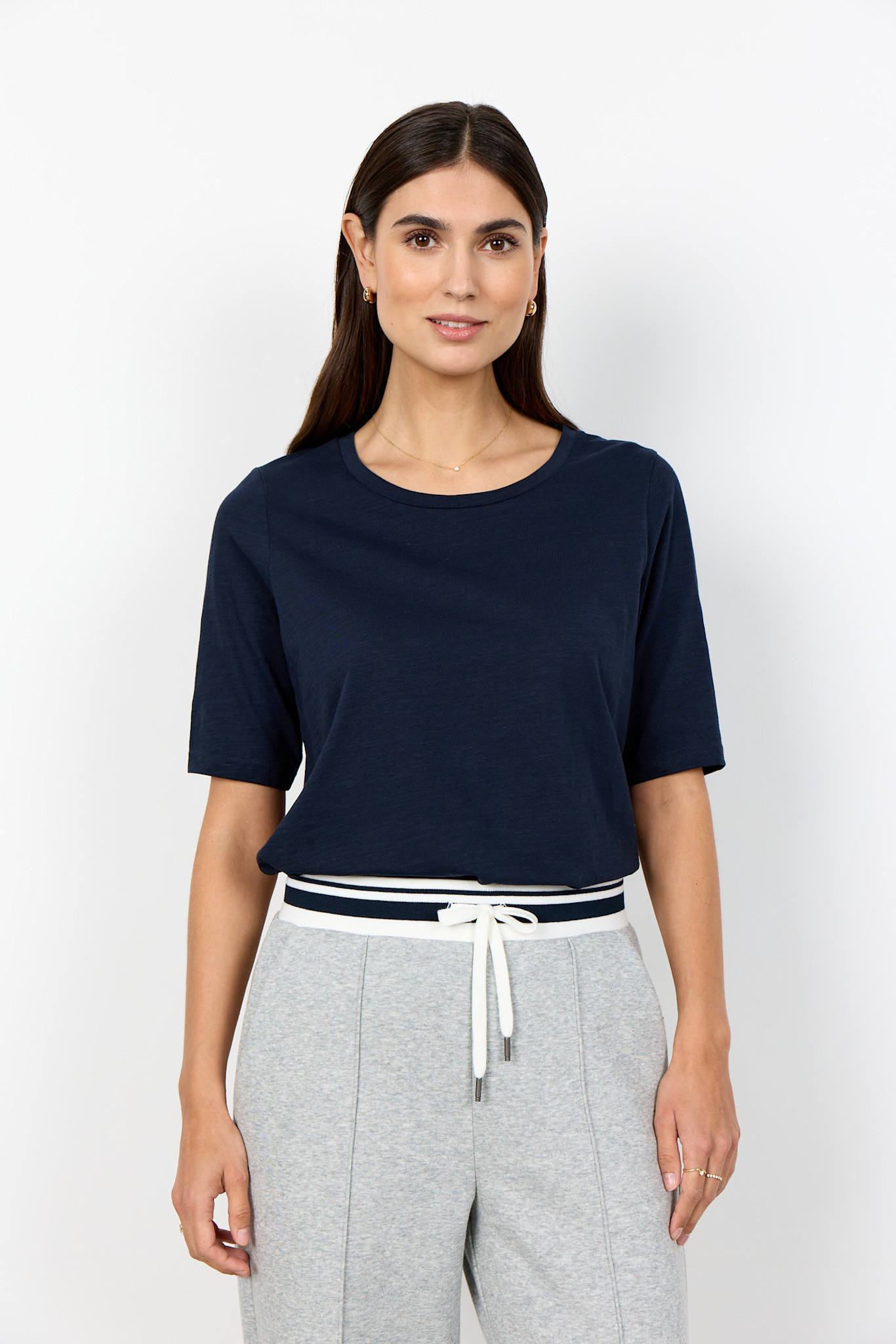 Ladies Knitted 100% Cotton Tshirt,  Navy/Black/Pink