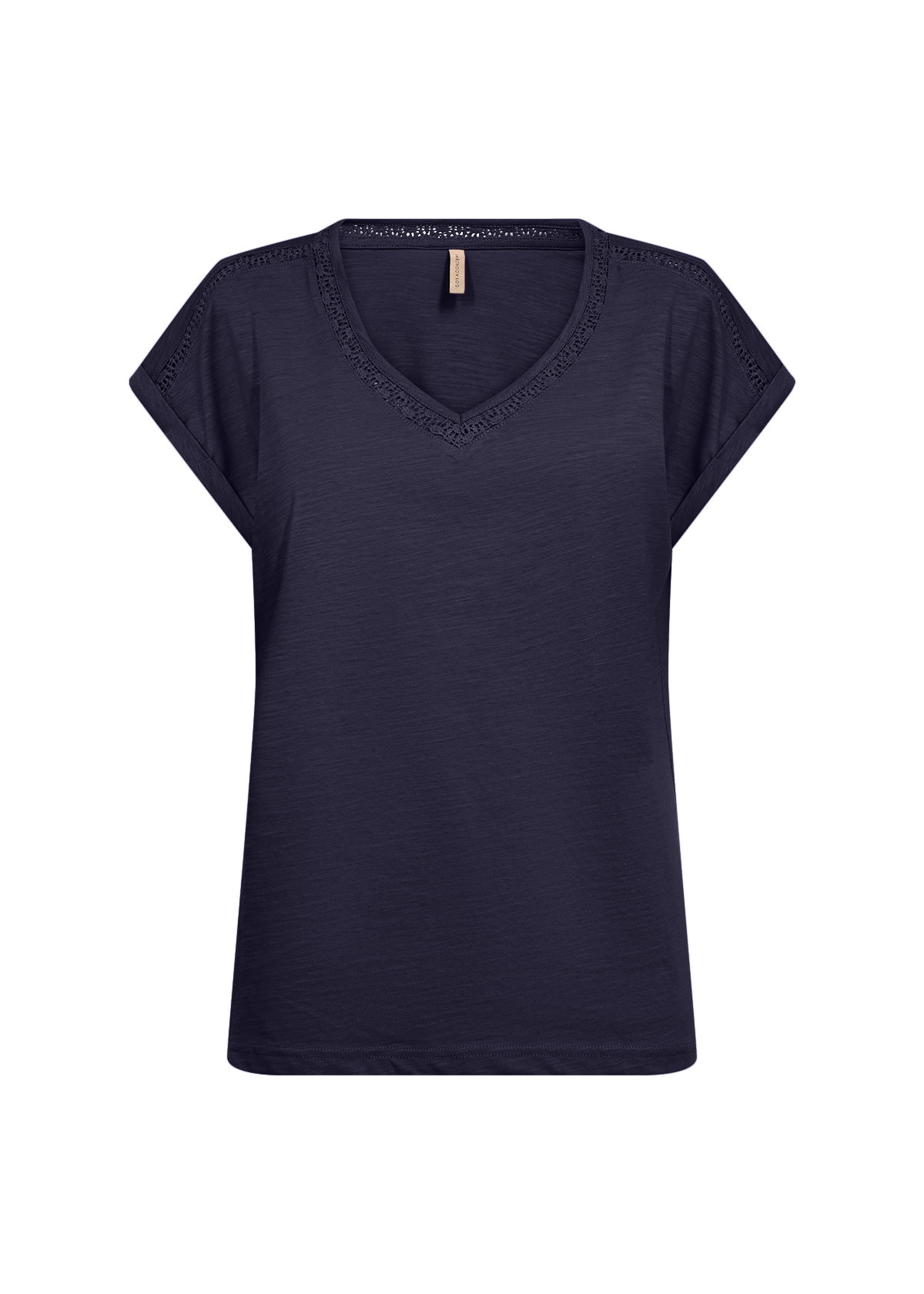 Knitted Tshirt Detailed Neckline, Navy/Black/Offwhite