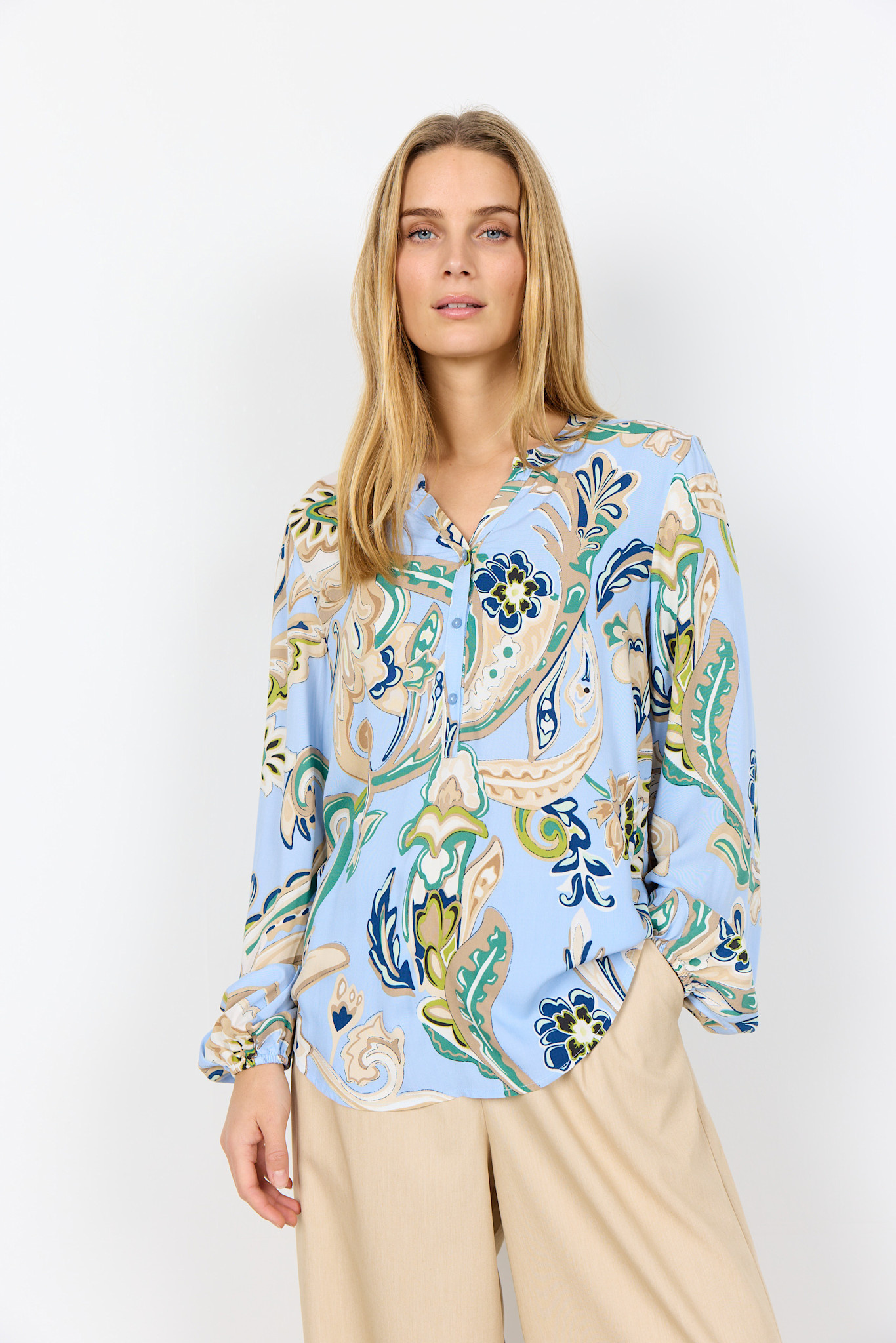 Ladies Woven Blouse Longsleeve Windsurfer Combi