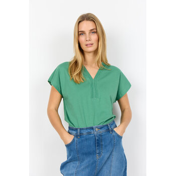 Ladies Knitted Tshirt Green Neck Detail