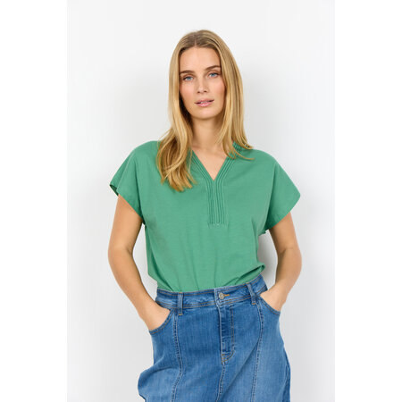 Ladies Knitted Tshirt Green Neck Detail