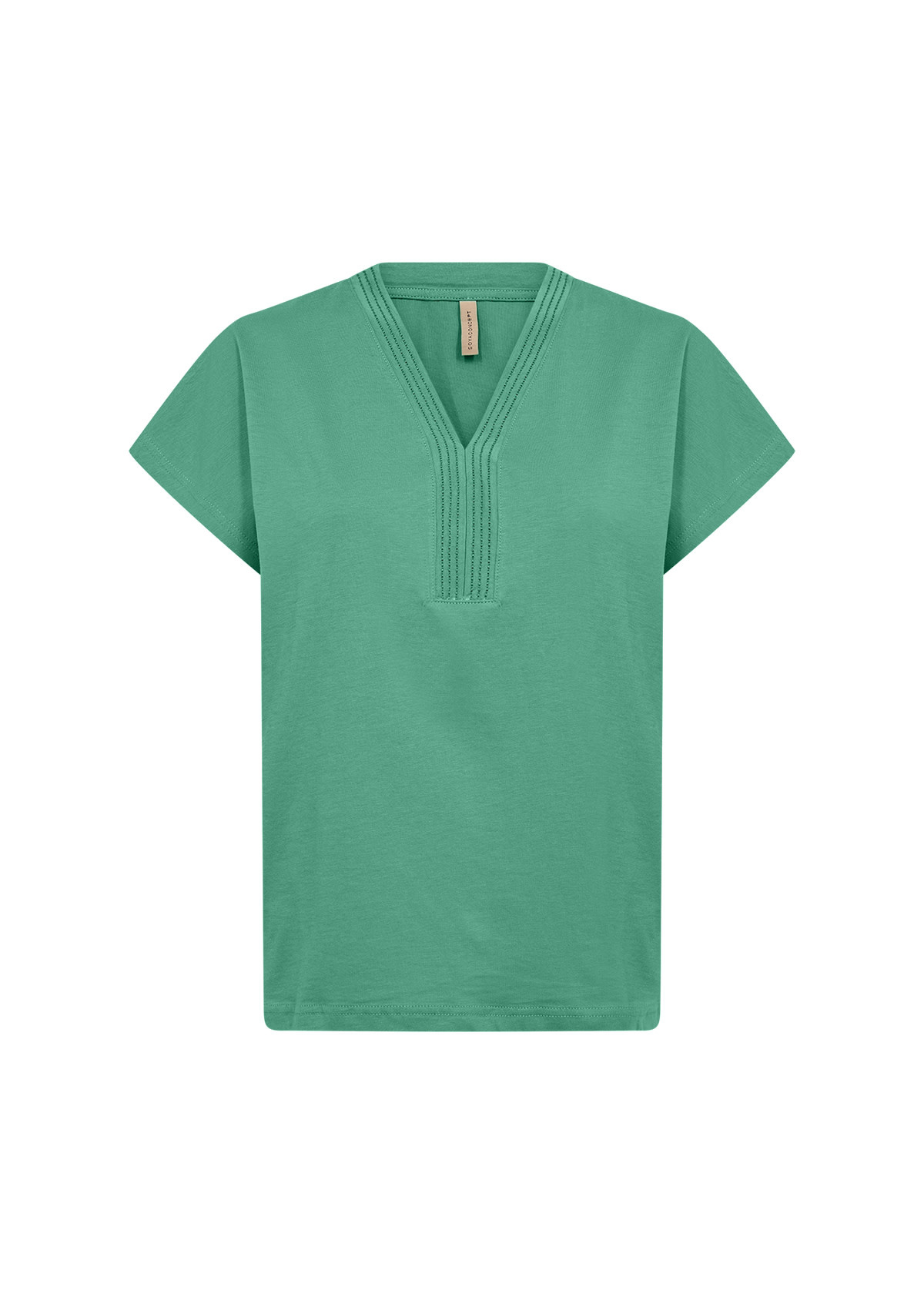 Ladies Knitted Tshirt Green Neck Detail