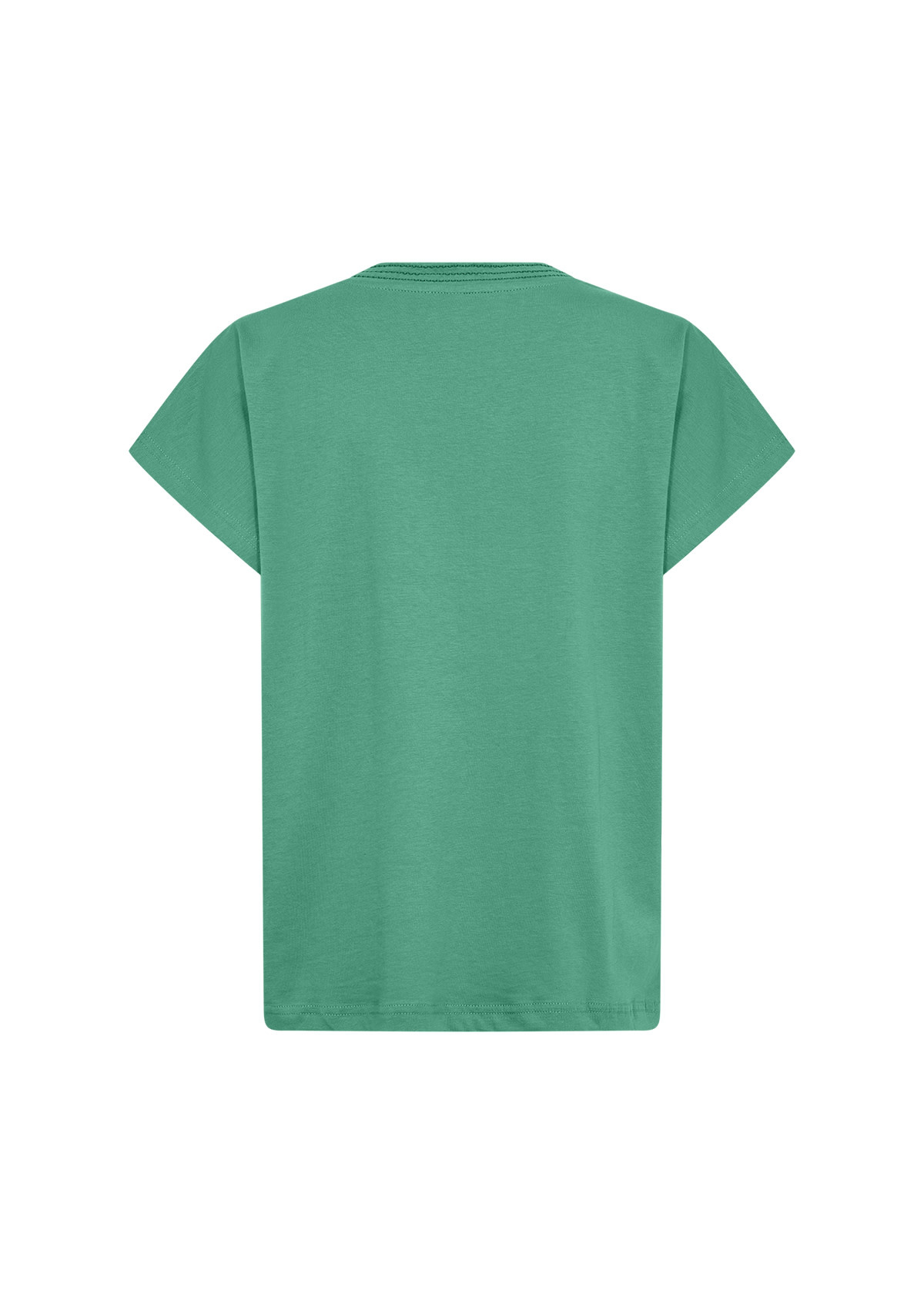 Ladies Knitted Tshirt Green Neck Detail
