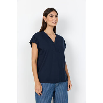 Ladies Knitted Tshirt Navy Neck Detail