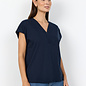 Ladies Knitted Tshirt Navy Neck Detail