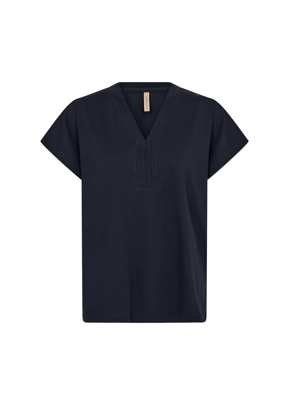 Ladies Knitted Tshirt Navy Neck Detail