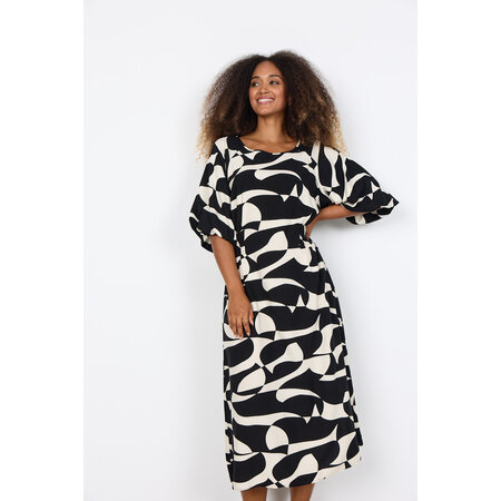 Ladies Woven Dress White Black Pattern