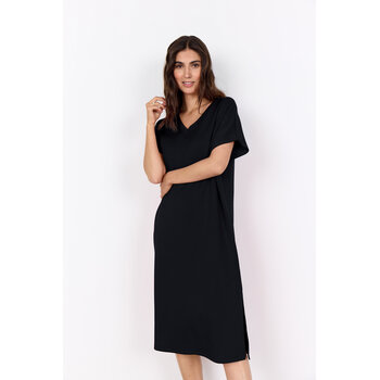 Ladies Knitted Dress Below Knee Black/Pink
