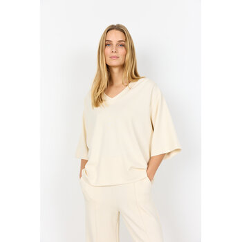 Ladies Knitted Top V-Neck Cream