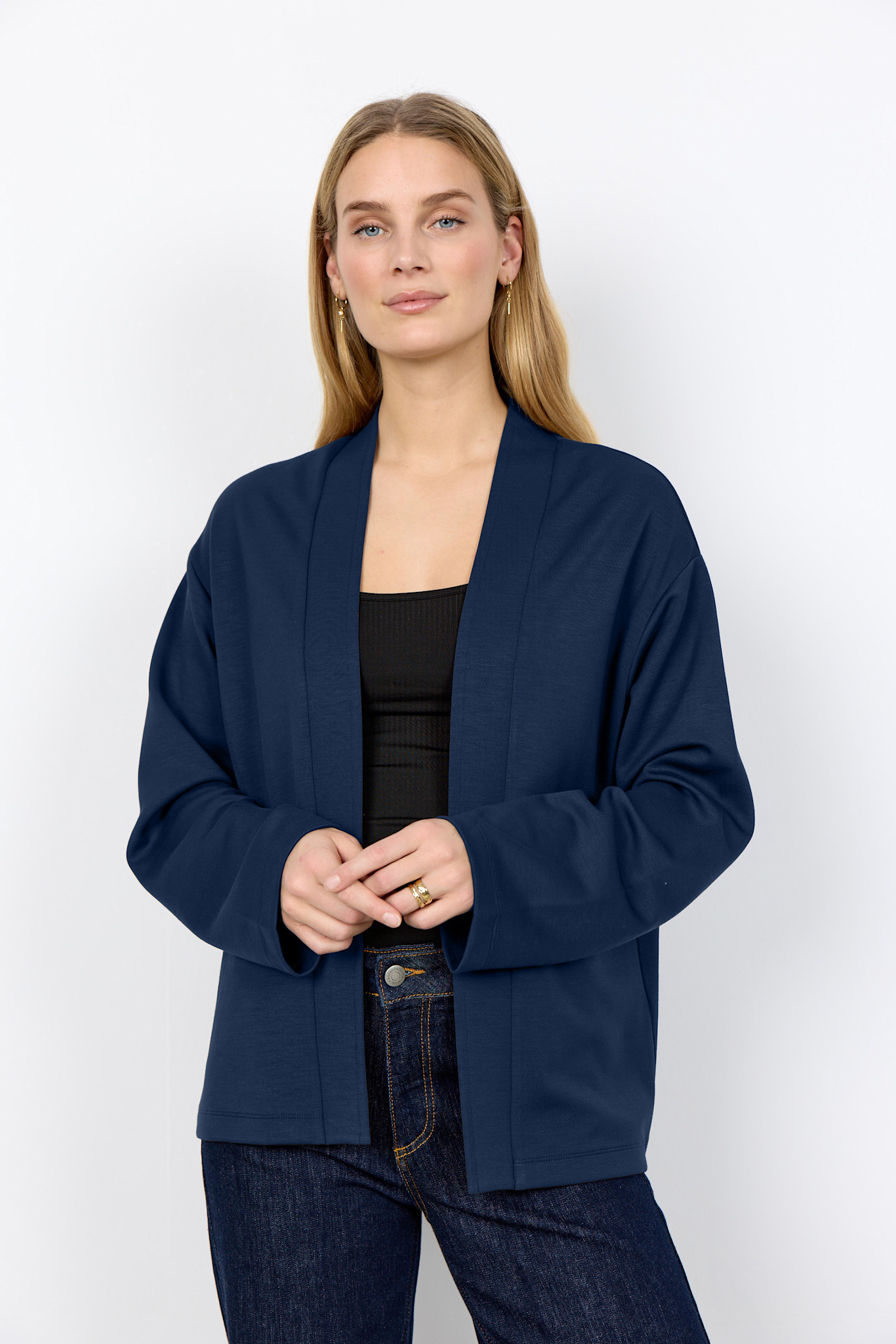 Ladies Knitted Cardigan Top Navy/Cream/Black