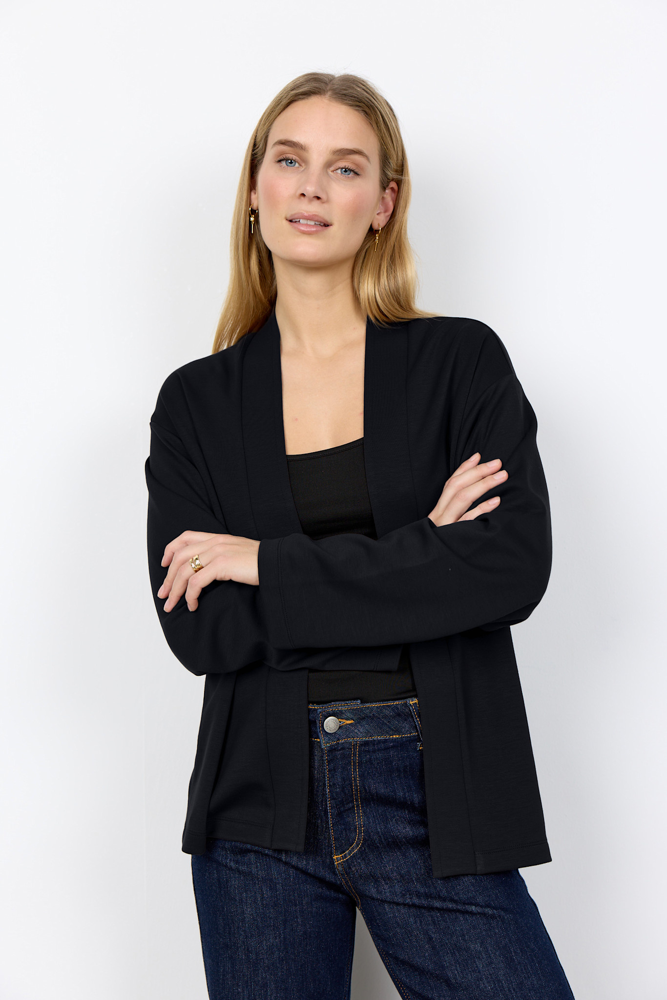 Ladies Knitted Cardigan Top Navy/Cream/Black