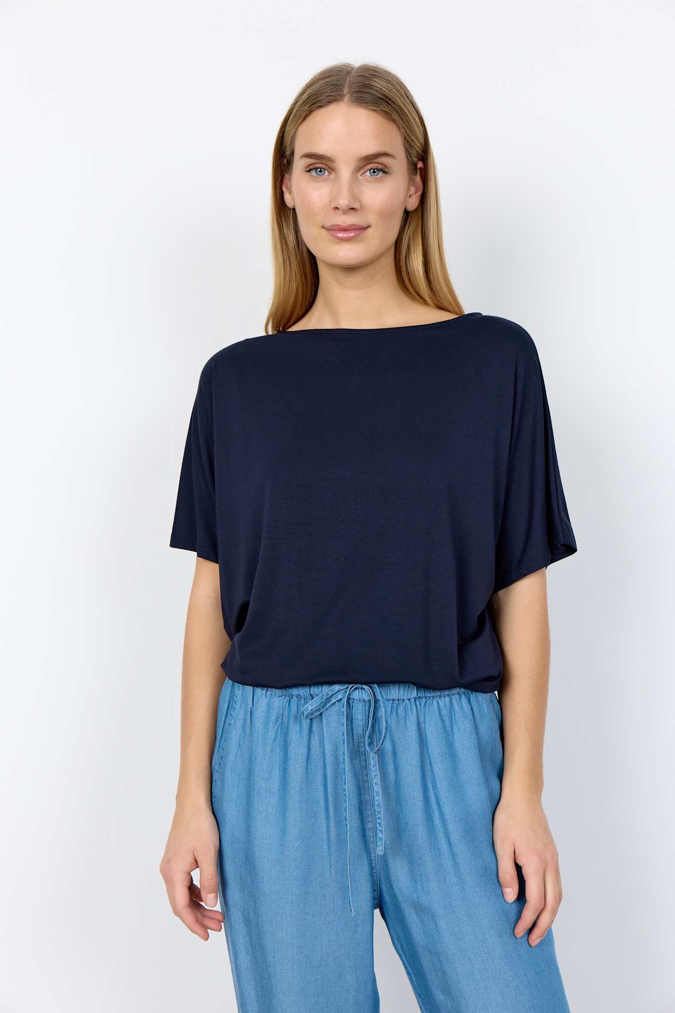 Ladies Basic Knitted Tshirt Navy