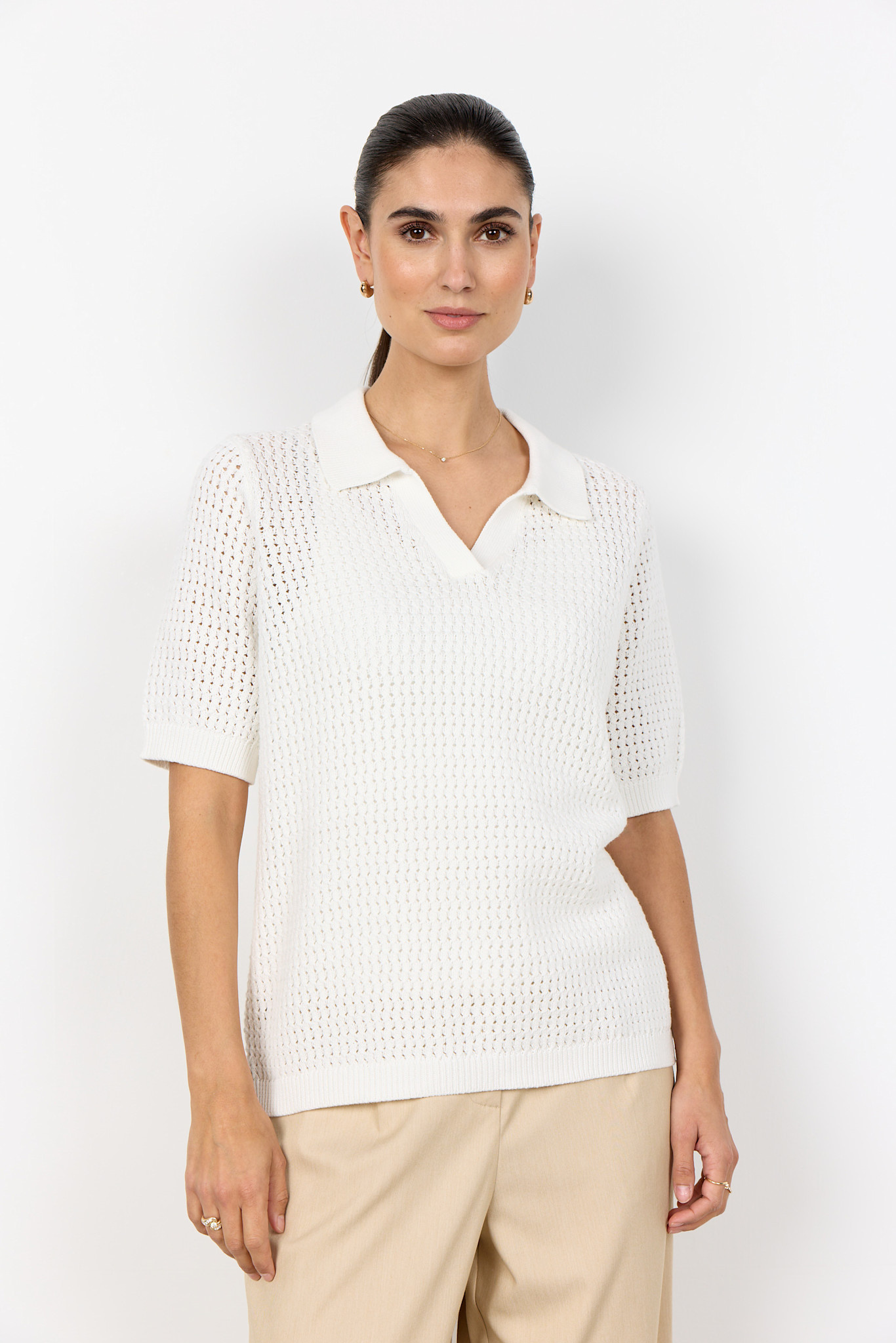 Ladies Knitted Sweater White Collar