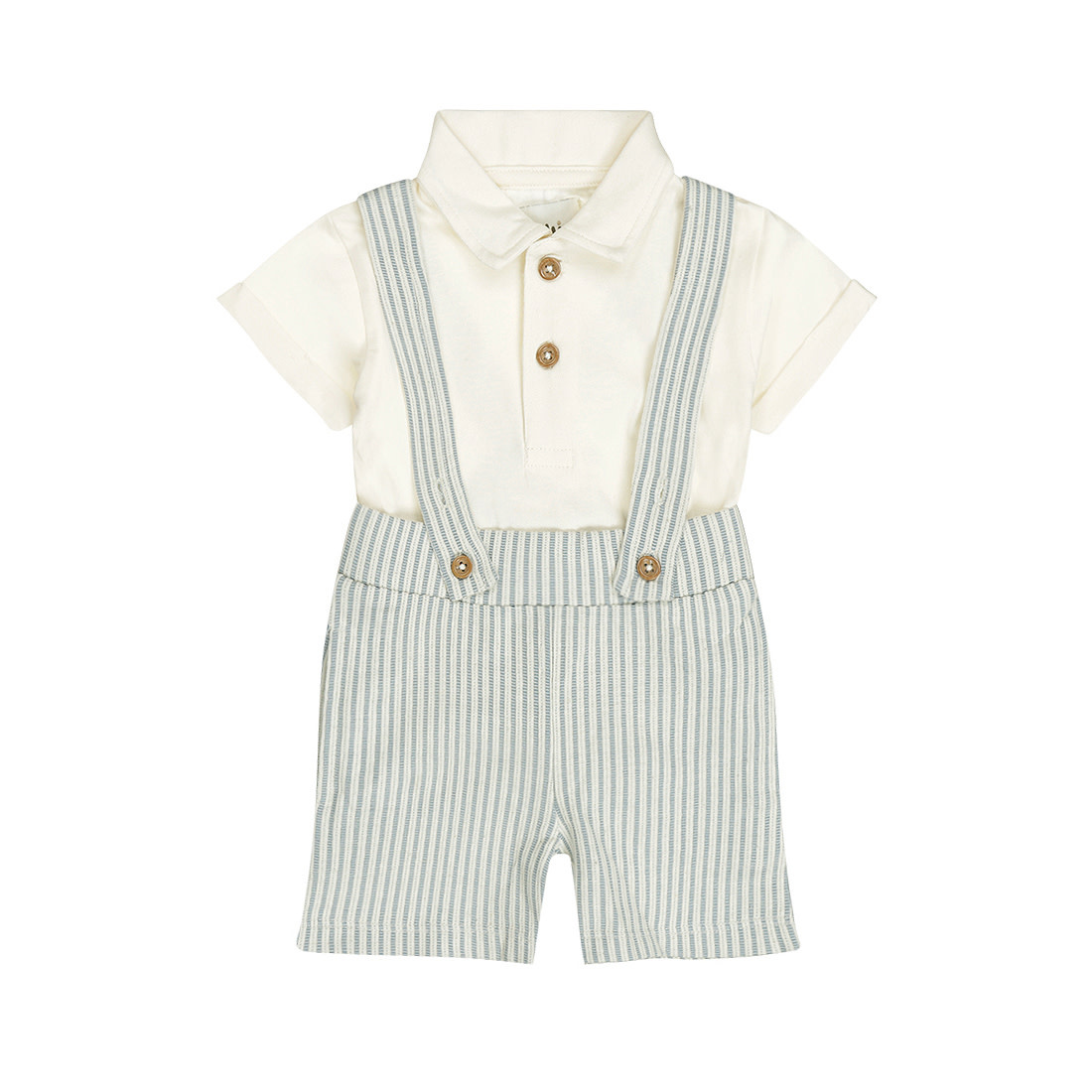 2 Pc Set Offwhite Polo Suspenders Blue