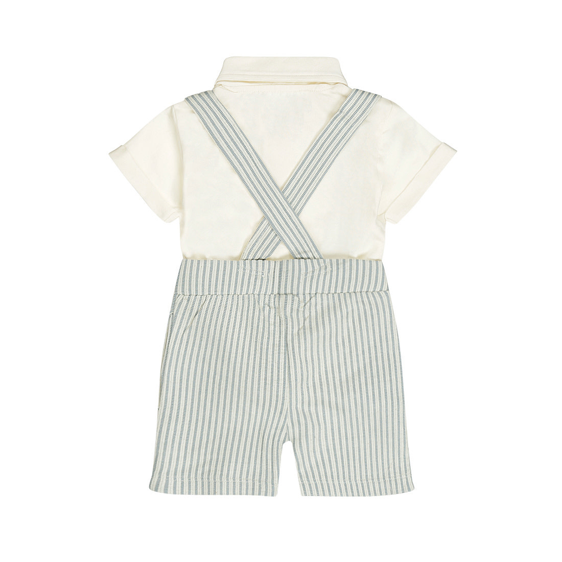 2 Pc Set Offwhite Polo Suspenders Blue