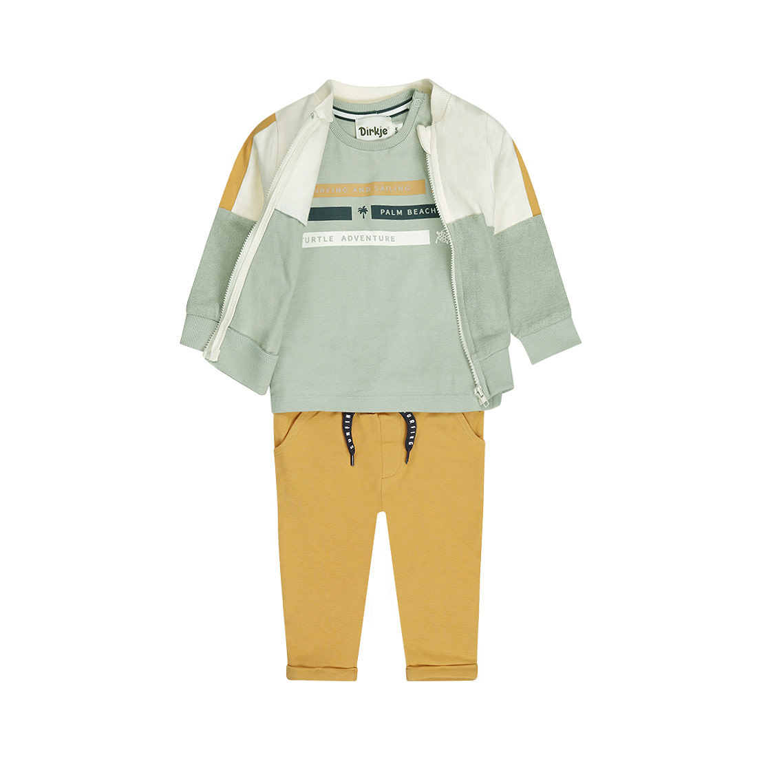 3 Pc Set Soft Sage, Cardigan, Tshirt, Trousers