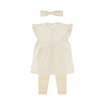 3 pc set, Dress ss, Leggings, Headband Offwhite Dots