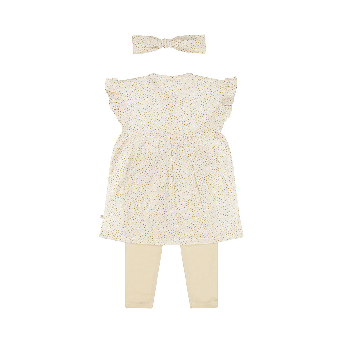 3 pc set, Dress ss, Leggings, Headband Offwhite Dots
