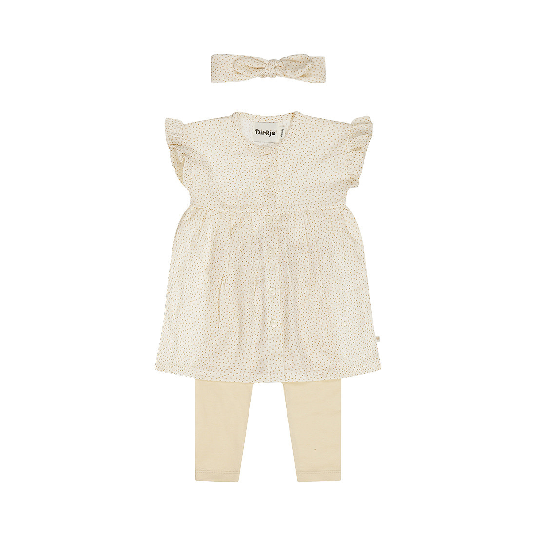 3 pc set, Dress ss, Leggings, Headband Offwhite Dots