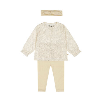 3 pc set, Blouse ls, Leggings, Headband Offwhite Dots