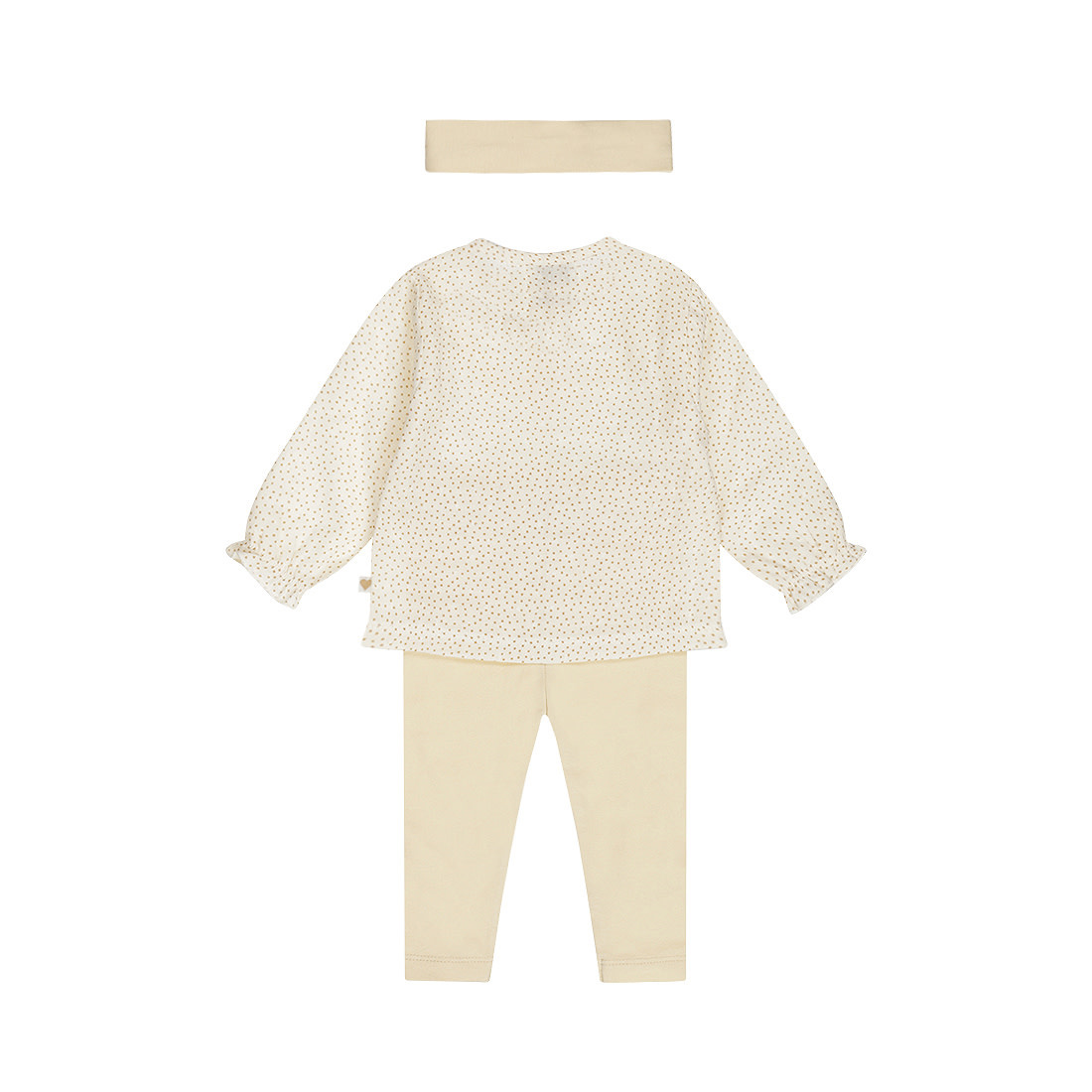 3 pc set, Blouse ls, Leggings, Headband Offwhite Dots