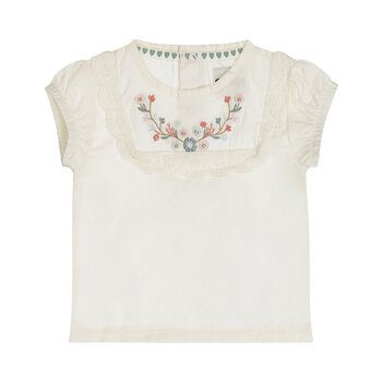 Offwhite Blouse Embroidered Flowers