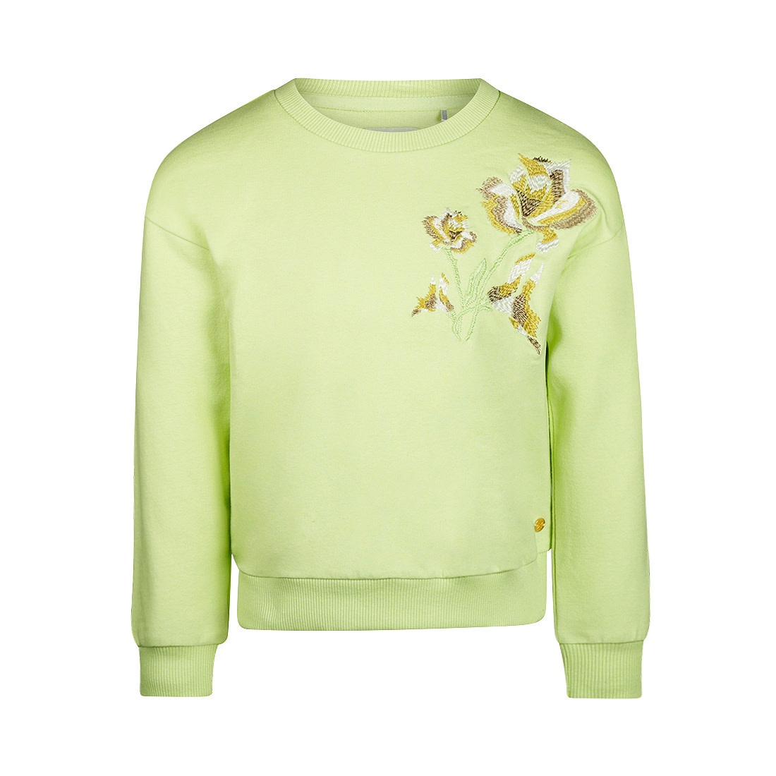 Pistaco Green Sweater Embroidered Flowers