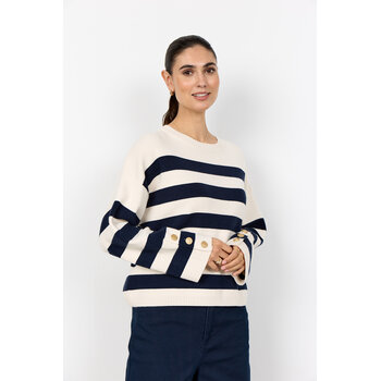 Ladies Knitted Sweater Striped Navy