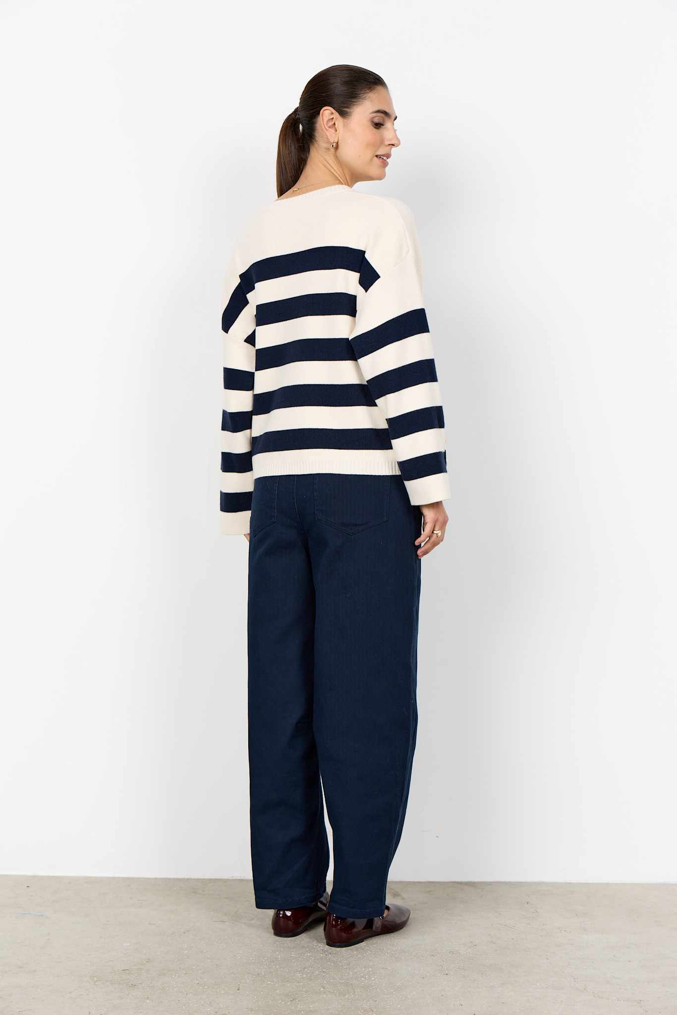 Ladies Knitted Sweater Striped Navy