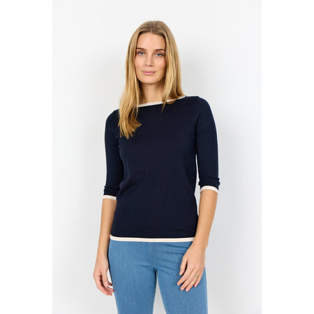 Ladies Knitted Sweater Half Sleeve Navy