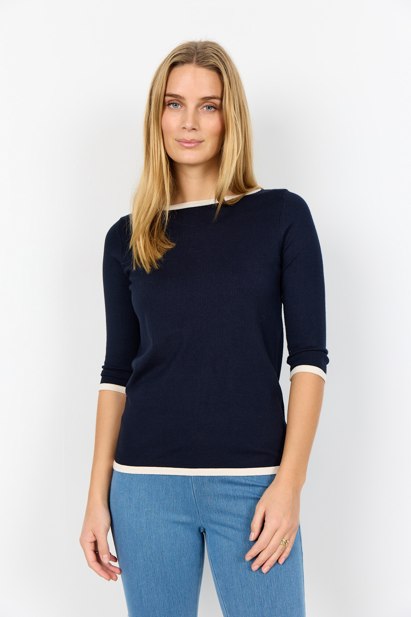 Ladies Knitted Sweater Half Sleeve Navy