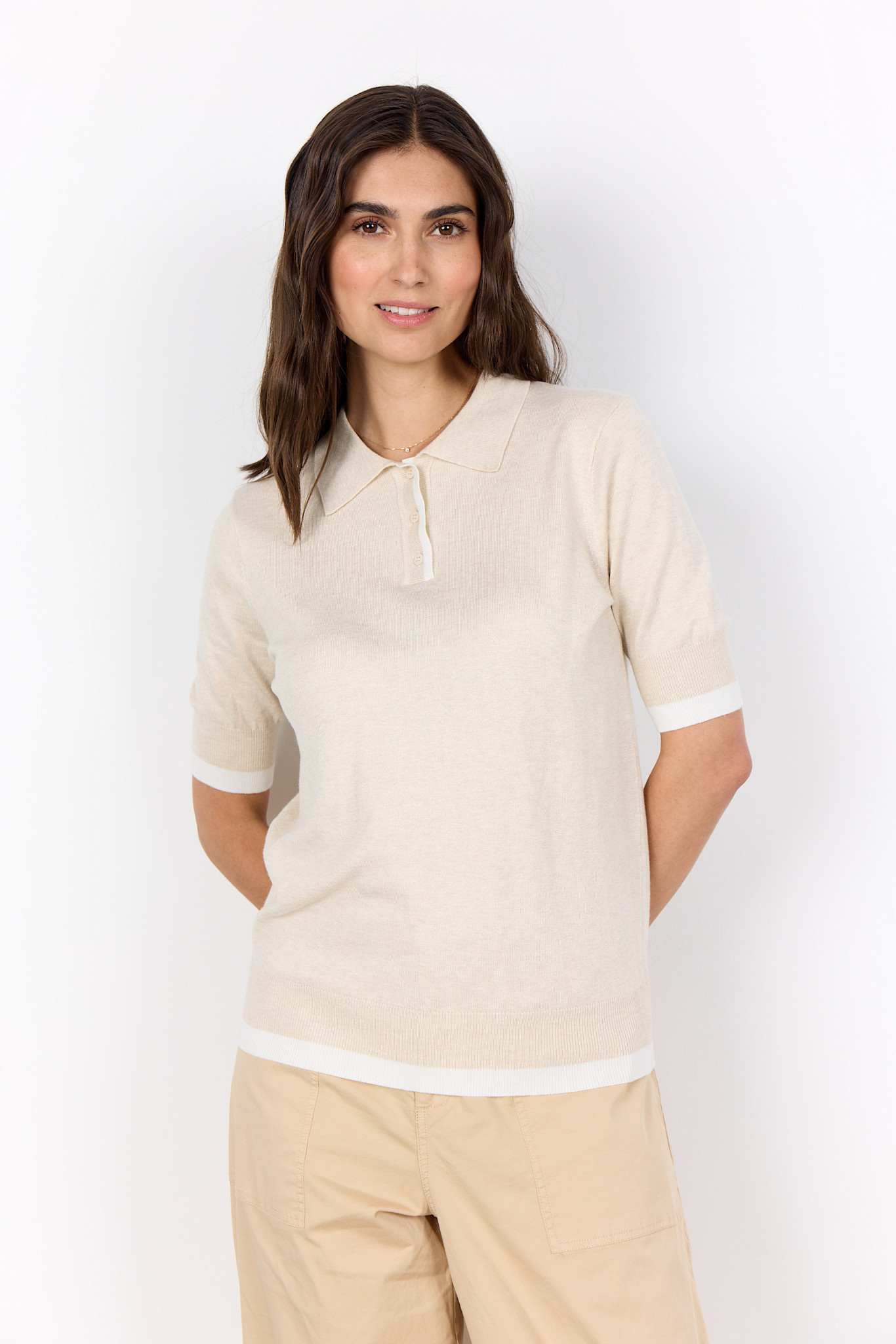 Cream Melange Knitted Sweater Collar