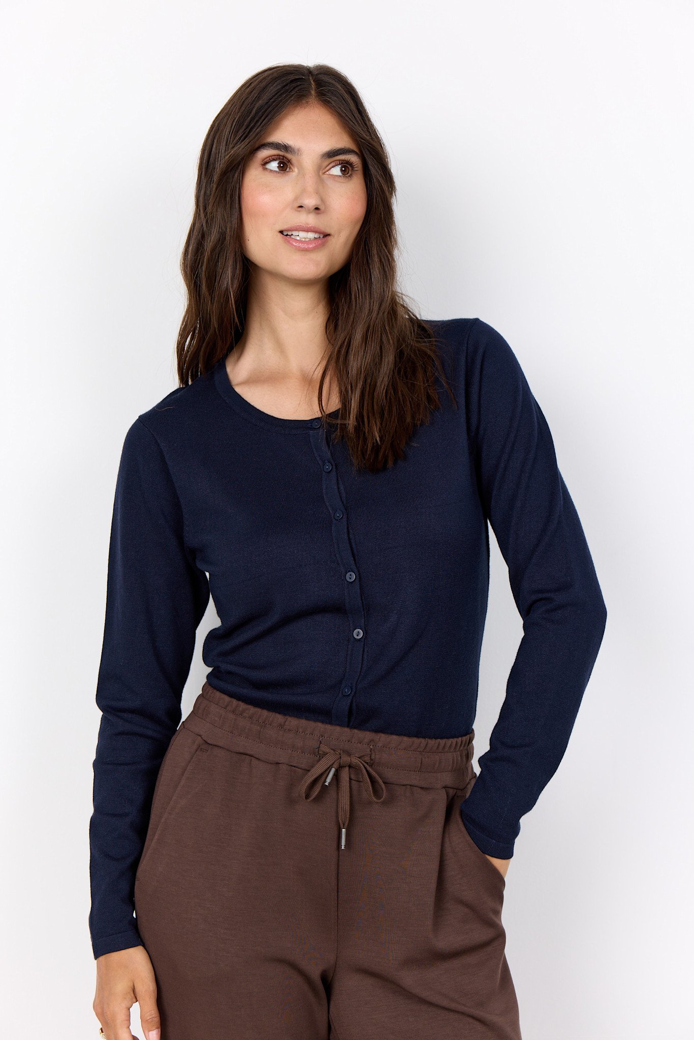 Ladies Knitted Cardigan Navy/Pink