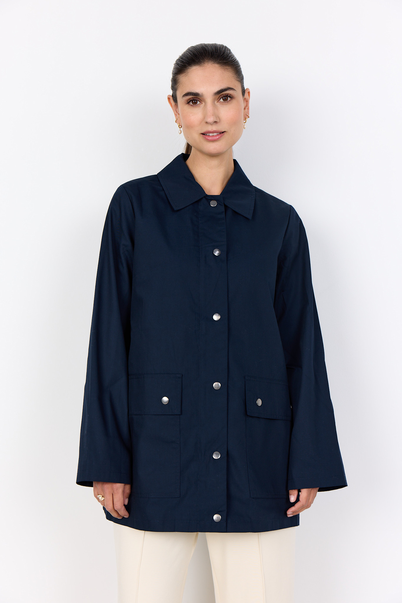 Ladies Woven Jacket Navy Buttons
