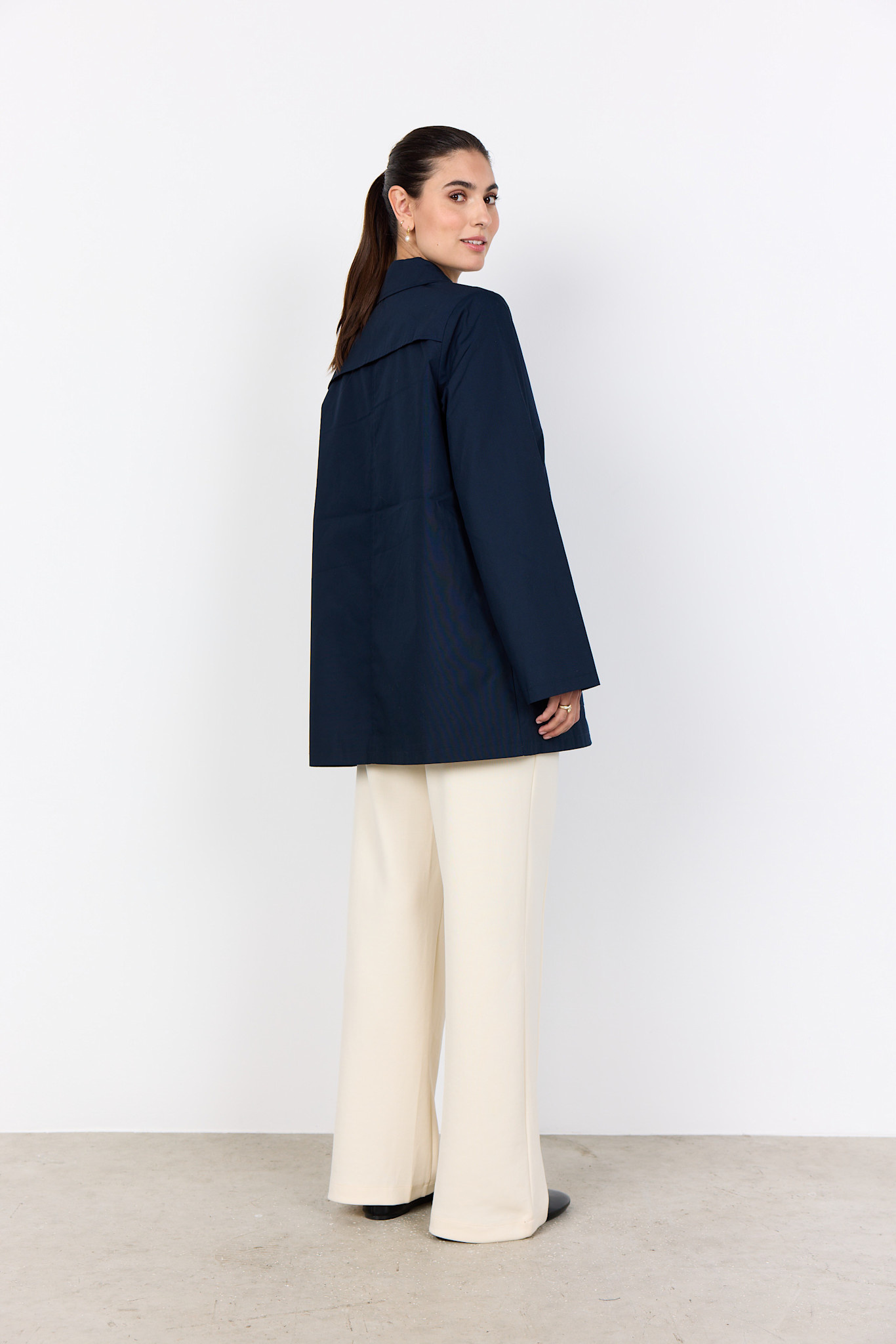 Ladies Woven Jacket Navy Buttons