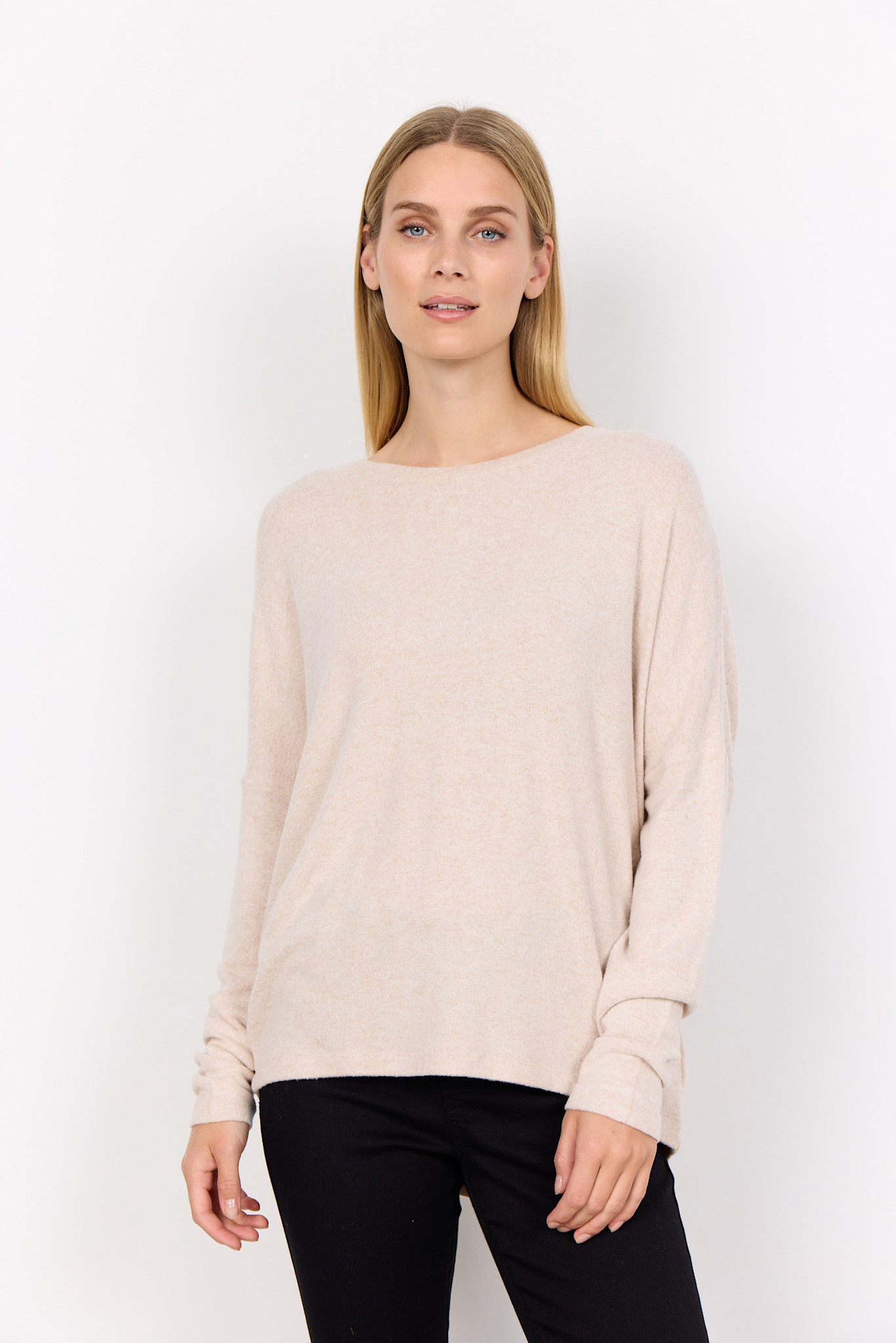 Cream Melange Knitted Tshirt Longsleeve