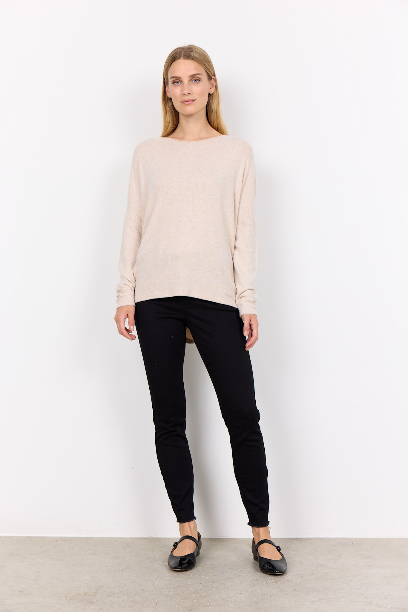 Cream Melange Knitted Tshirt Longsleeve