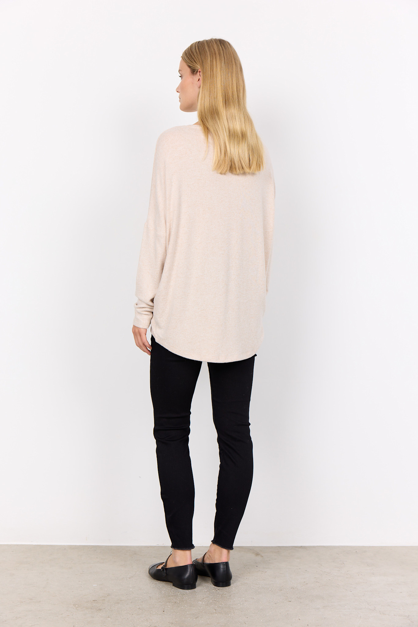 Cream Melange Knitted Tshirt Longsleeve