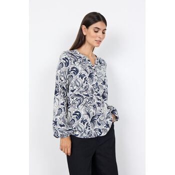 Navi Combi Pattern Woven Blouse