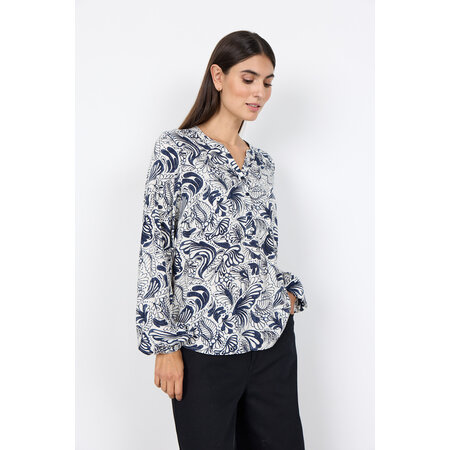 Navi Combi Pattern Woven Blouse
