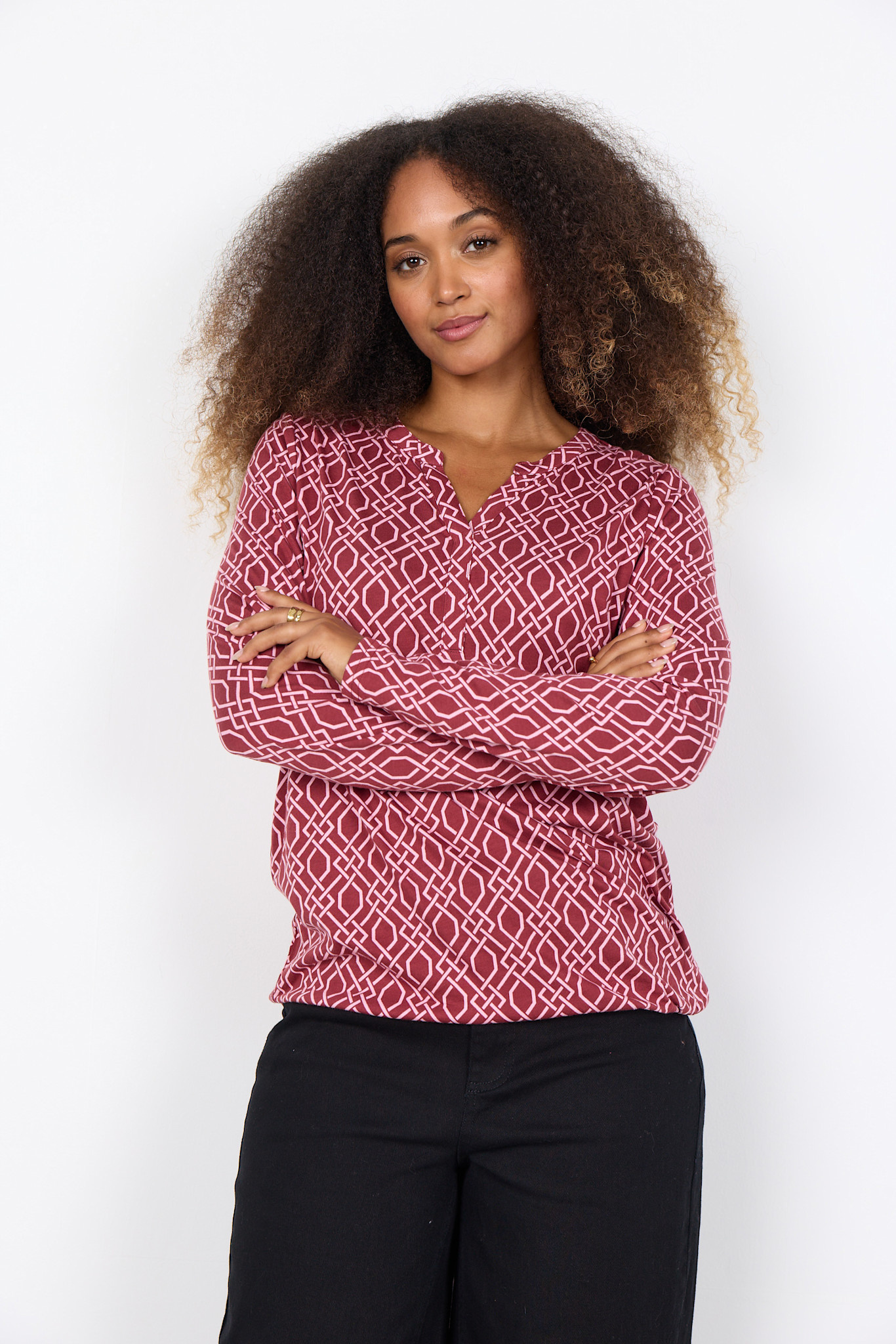 Dark Red Pattern Top Longsleeve