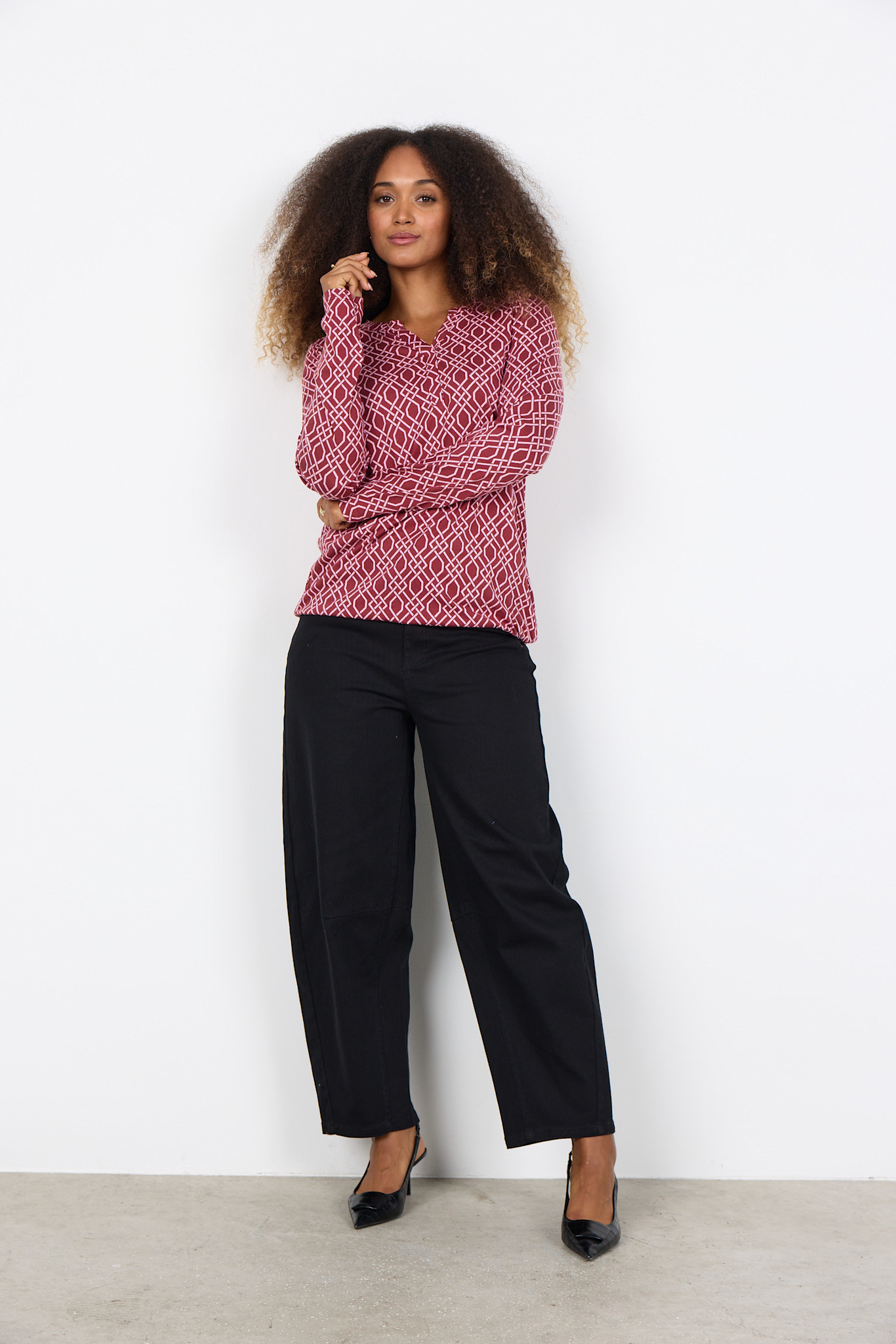 Dark Red Pattern Top Longsleeve