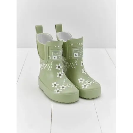 Spring Green Floral Short Colour Changing Kids Boots