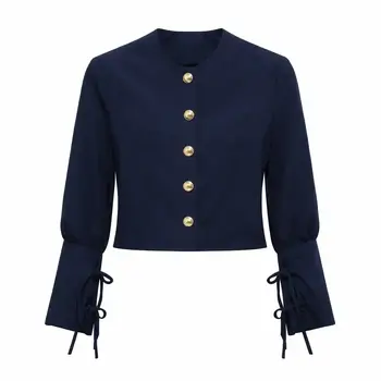 Jacket Top Bows Gold Details Navy/Beige/Black